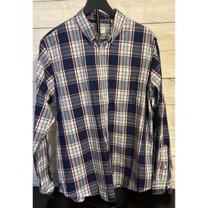 Dockers Men's Plaid Shirt L Blue Red White Long Sleeve Cotton Blend